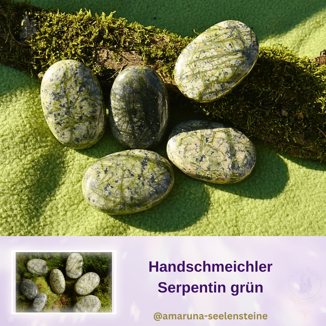 Grüner Serpentin Handschmeichler – fördert innere Stabilität, emotionale Balance und Erdung und hilft bei Unruhe und Stress.