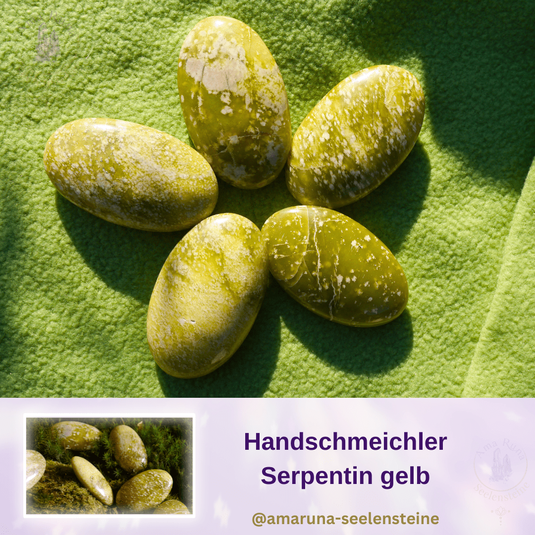Gelber Serpentin Handschmeichler – fördert Selbstvertrauen, innere Stärke und emotionale Balance und hilft bei Erschöpfung.