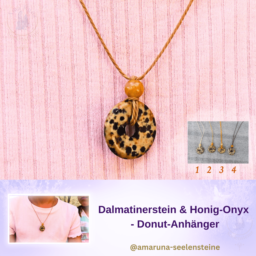 Dalmatinerstein & Honig-Onyx Donut-Anhänger – fröhlicher Begleiter für Mädchen für Lebensfreude, Spielfreude und innere Leichtigkeit