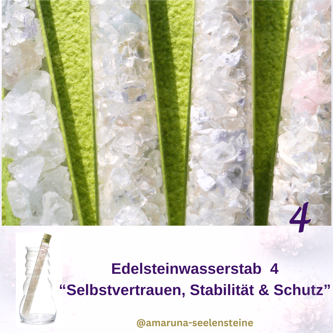 Edelsteinstab Selbstvertrauen mit Baryt, Rosenquarz und Bergkristall für Stabilität und Schutz