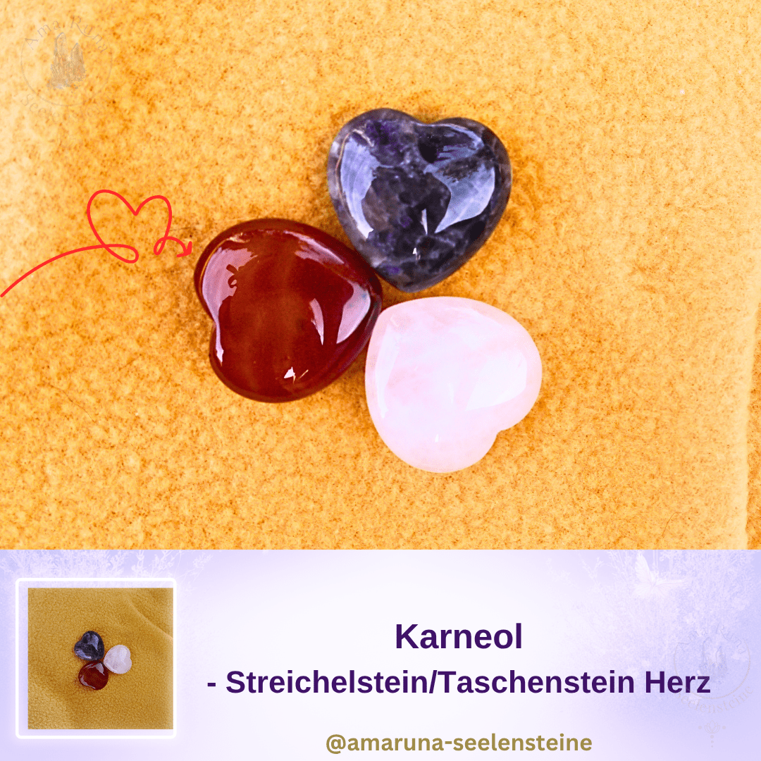 Karneol Fröhlichkeits-Herz in Herzform – energiegeladener Daumenstein für Kinder für Power, Motivation und gute Laune