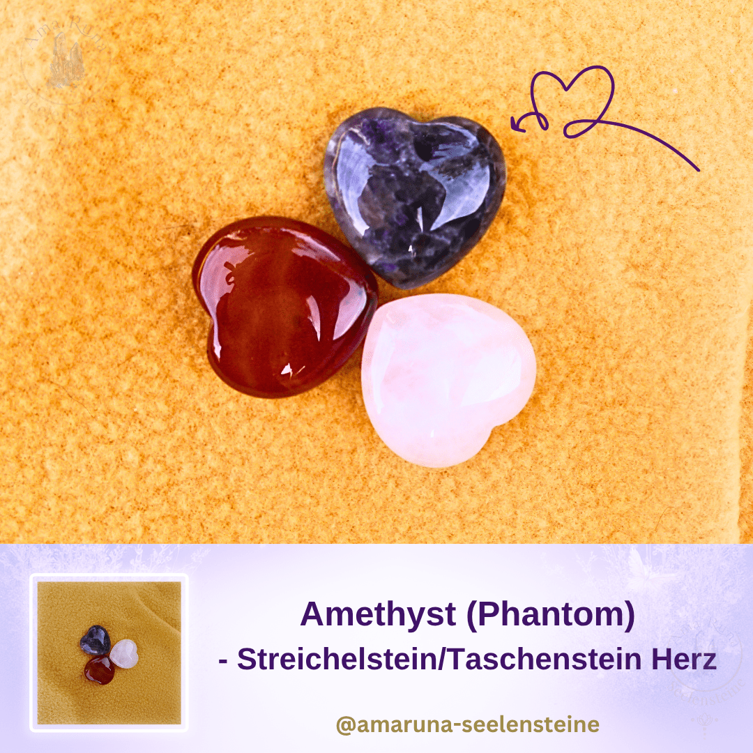 Amethyst Phantom Ruhe-Herz in Herzform – beruhigender Daumenstein für Jungen gegen Unruhe, Schulstress und PrüfungsangstTaschenstein Herz
