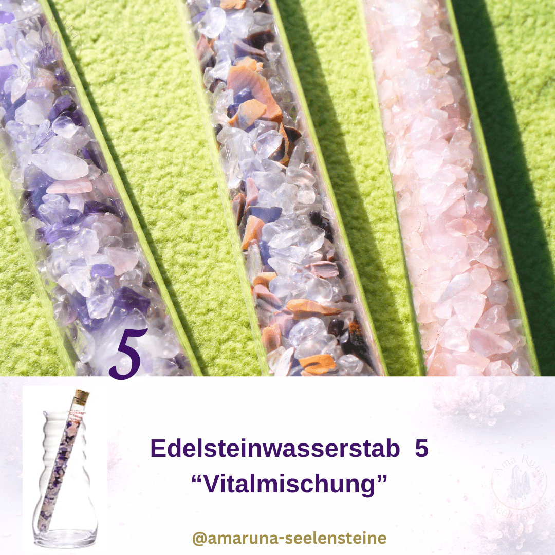 Edelsteinstab Vitalmischung mit Amethyst, Rosenquarz und Bergkristall für Intuition und innere Balance