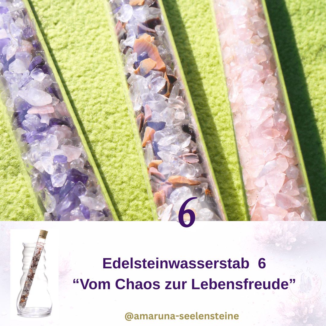 Edelsteinstab Vom Chaos zur Lebensfreude mit Granat, Mookait und Bergkristall für Lebensfreude und Gelassenheit