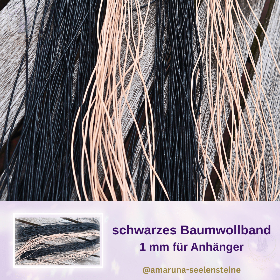 Festes schwarzes Baumwollband 1 mm für Kinder – schlichtes und robustes Band, ideal für Kinder-Anhänger und Heilsteine.