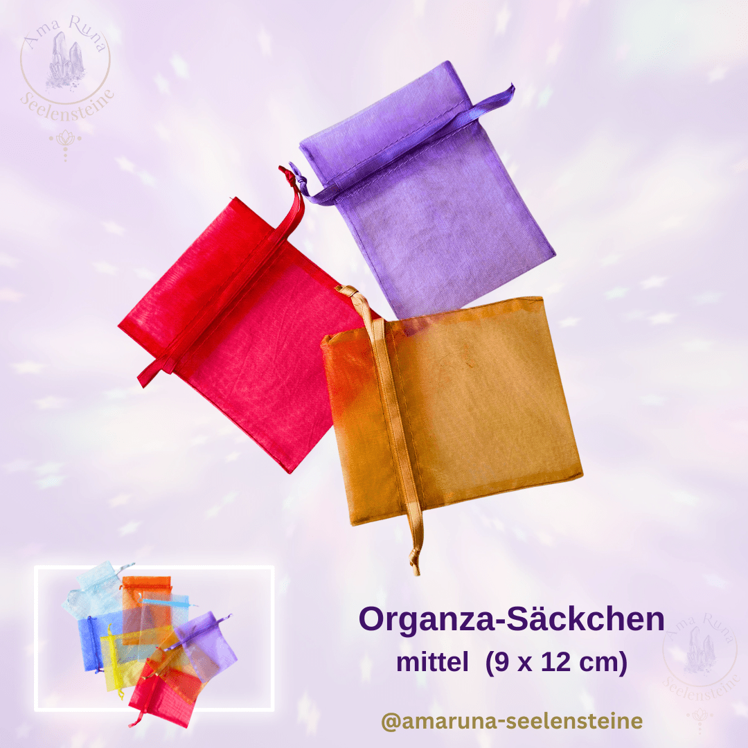 Zartes Organzasäckchen mittel (9×12 cm) – ideal zur Aufbewahrung und als Geschenkverpackung für Steine, Pendel und kleine Kristalle.