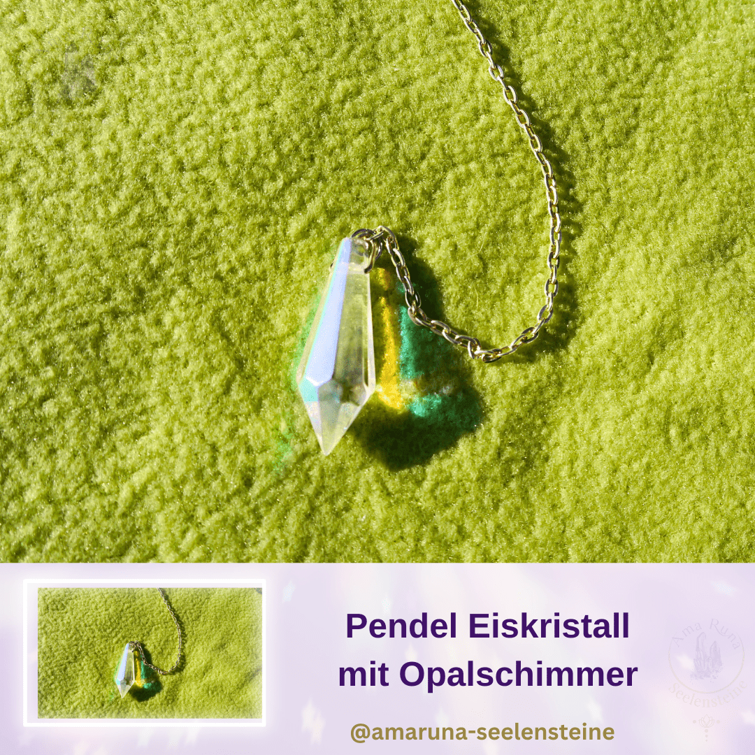 Facettiertes Eiskristall-Pendel mit starkem Opalschimmer – fördert klare Energie und reagiert deutlich mit wunderschönem irisierendem Farbspiel.