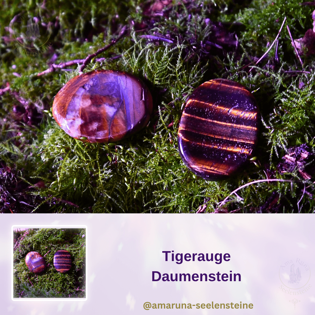 Goldbraun schimmerndes Tigerauge Daumenstein – fördert Selbstvertrauen, Mut und persönliche Stärke und hilft bei Selbstzweifeln.
