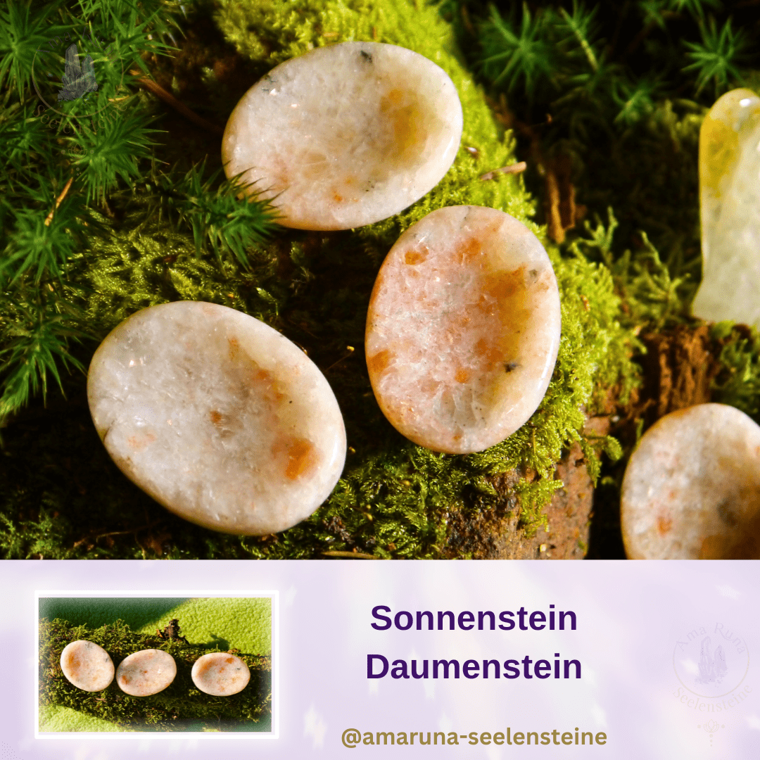 Leuchtend-oranger Sonnenstein Daumenstein – fördert Lebensfreude, Optimismus und innere Wärme und hilft bei Schwermut.
