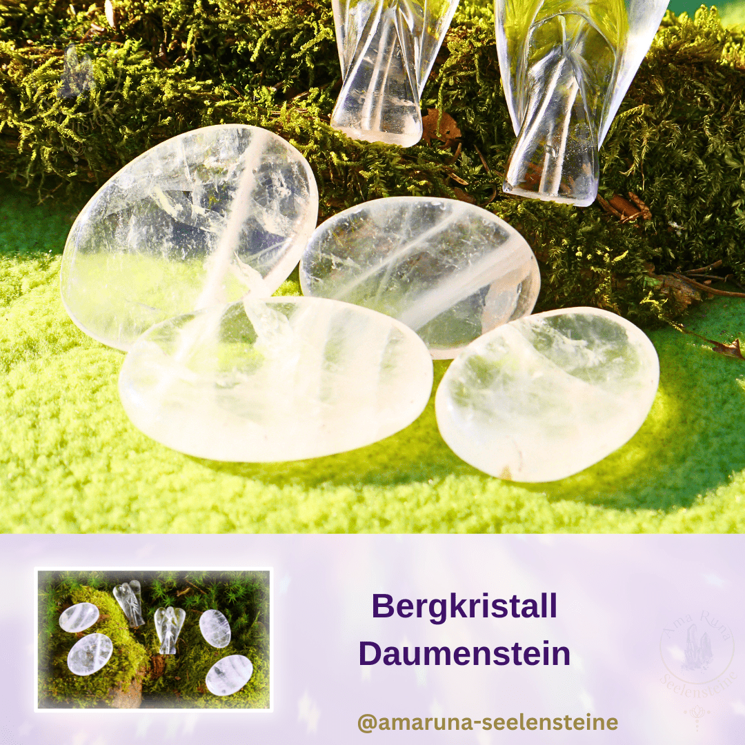 Klarer Bergkristall Daumenstein – fördert Klarheit, Reinigung und Energieharmonisierung und stärkt Konzentration sowie inneres Licht.