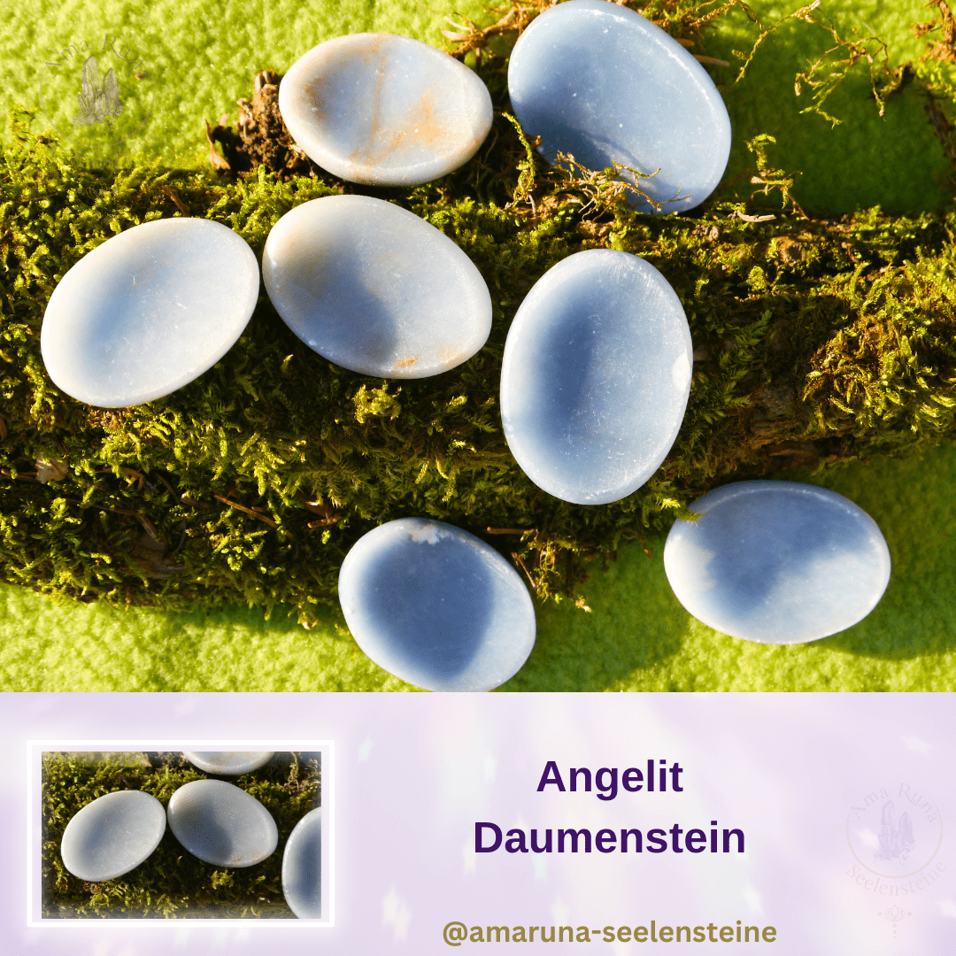 Hellblauer Angelit Daumenstein – fördert spirituelle Verbindung, inneren Frieden und Schutz und erinnert daran, gehalten und geführt zu werden.