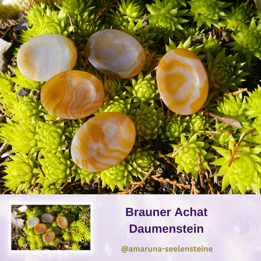 Brauner Achat Daumenstein mit natürlichen Bändern – fördert Erdung, innere Stabilität und ein tiefes Gefühl von Sicherheit.