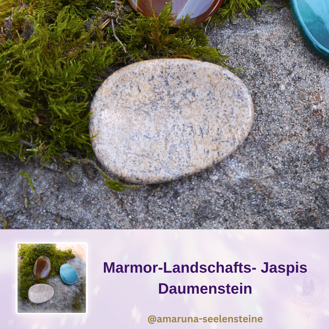 Beigefarbener Marmor Landschaftsjaspis Daumenstein – fördert innere Ruhe, mentale Klarheit und sanfte Erdung und hilft bei Stress und Überlastung.