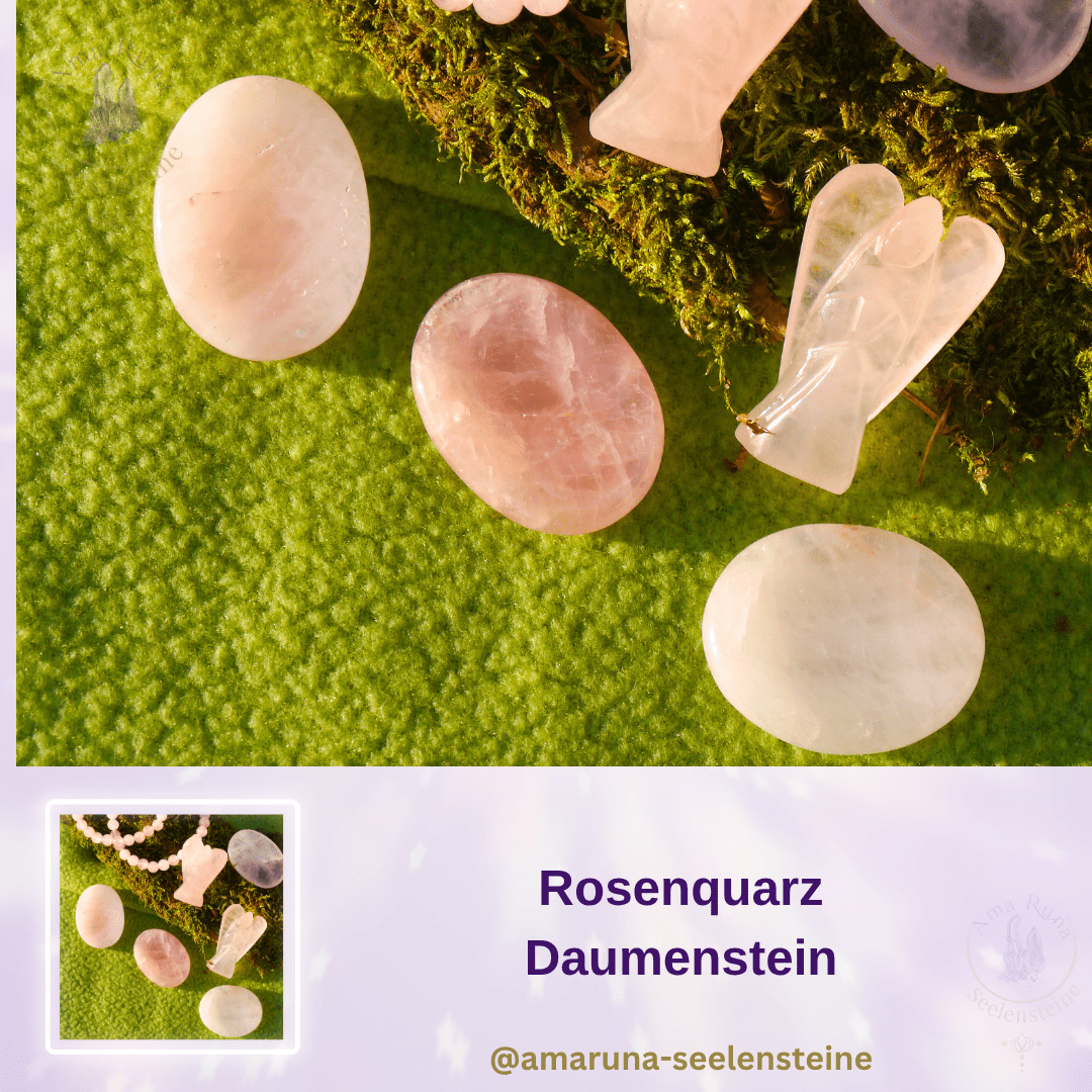Zarter rosa Rosenquarz Daumenstein – fördert Selbstliebe, emotionale Heilung und Herzöffnung und schenkt innere Wärme.