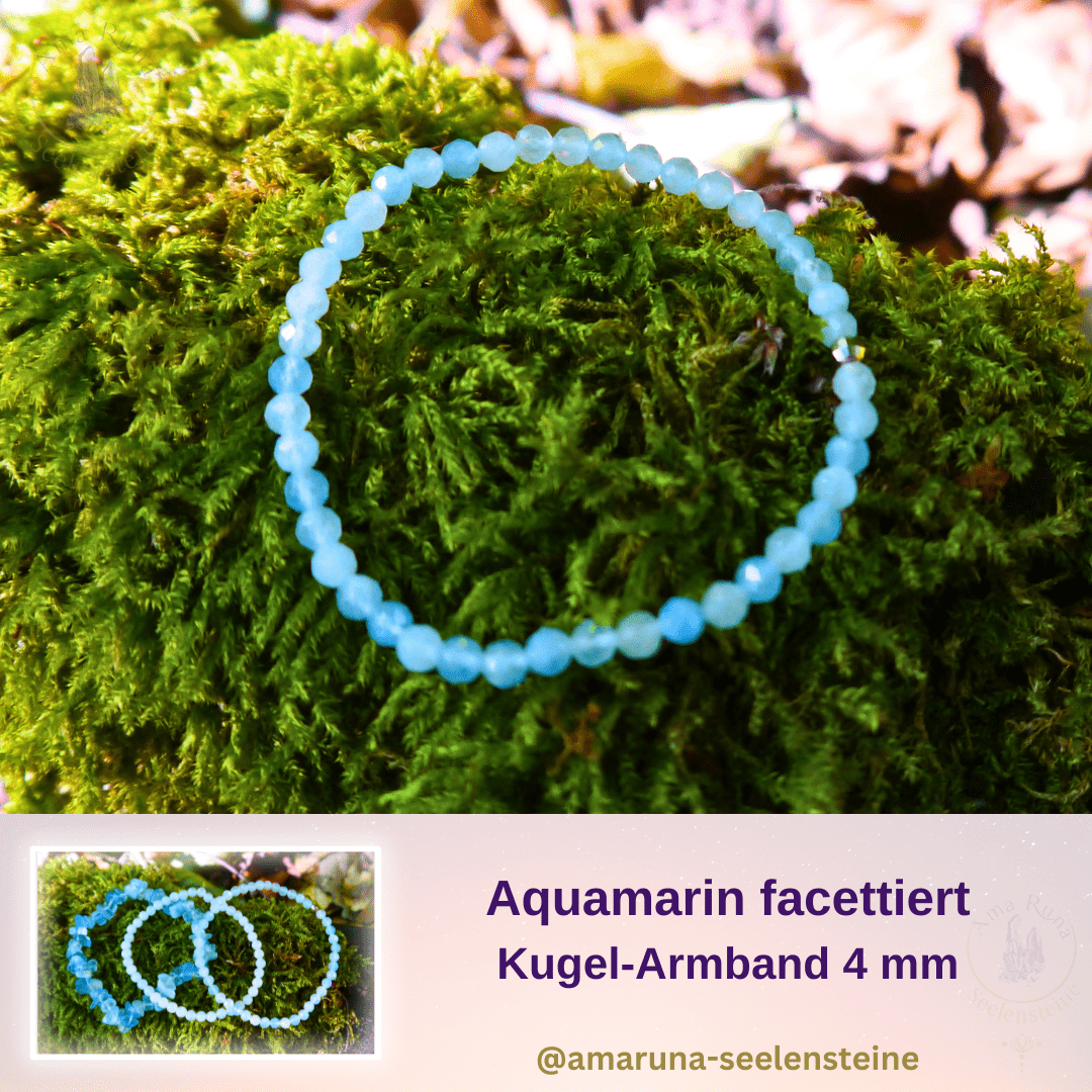 Aquamarin facettiert Kugel-Armband 4 mm