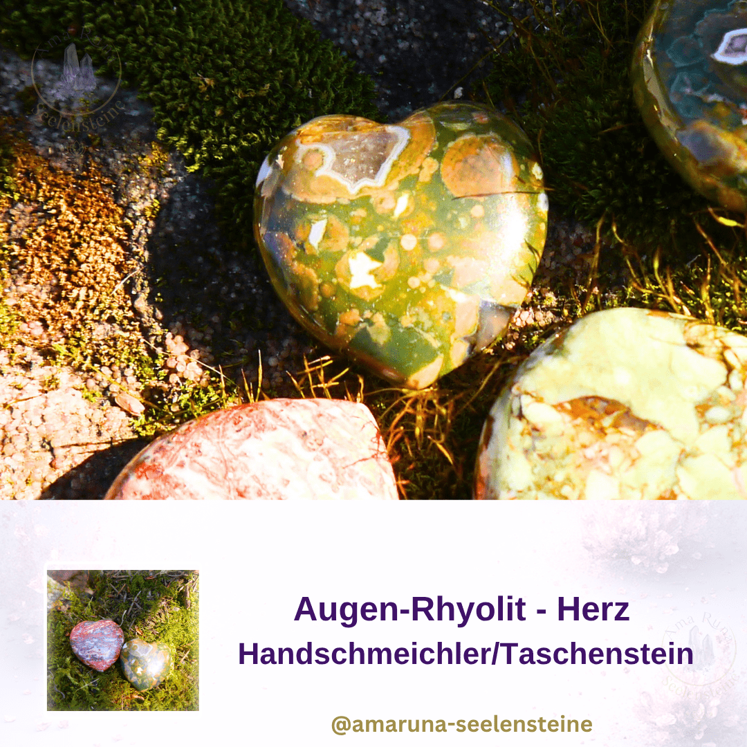 Grüngraues Augen-Rhyolit Herz – fördert emotionale Stabilität, innere Stärke und Selbstannahme und schenkt mehr Ruhe und Balance.