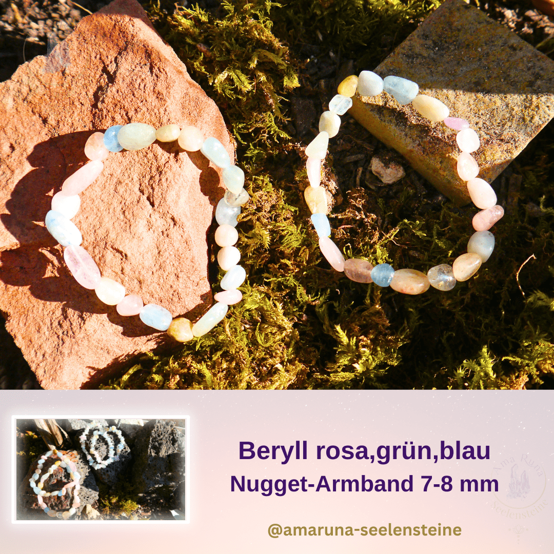Beryll rosa, grün, blau Nugget-Armband 7-8 mm