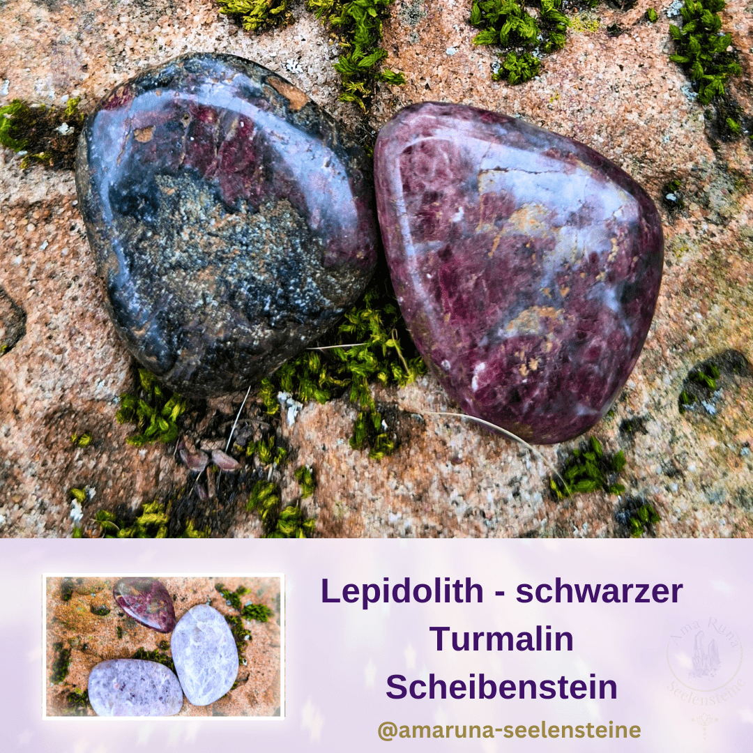 Lepidolith mit schwarzem Turmalin Scheibenstein / Daumenstein