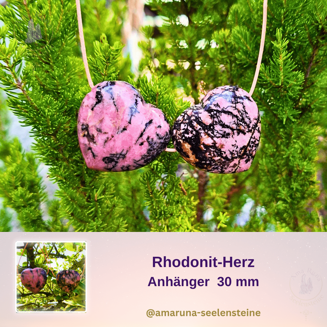 Rhodonit Herz Anhänger von AmaRuna Seelensteine – warmer Seelenstein-Herzanhänger für Selbstmitgefühl und Halt